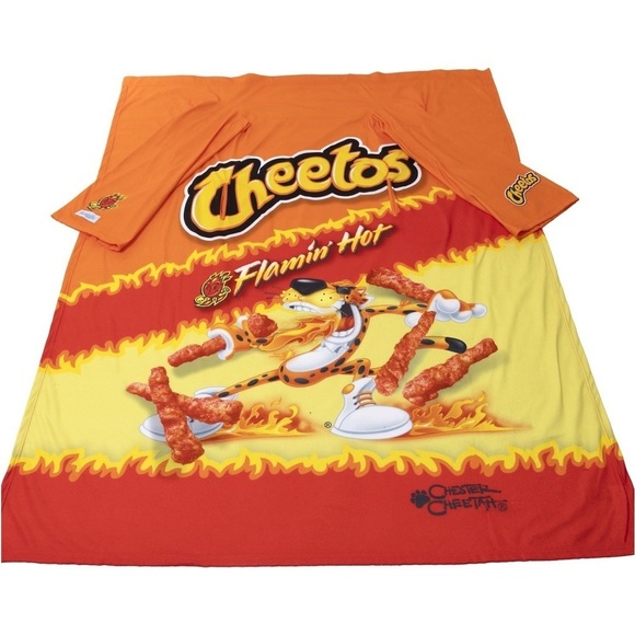 🆕 Snuggie Cheetos Flamin Hot Wearable Blanket Sleeves Fleece Orange/Yellow - Picture 2 of 6